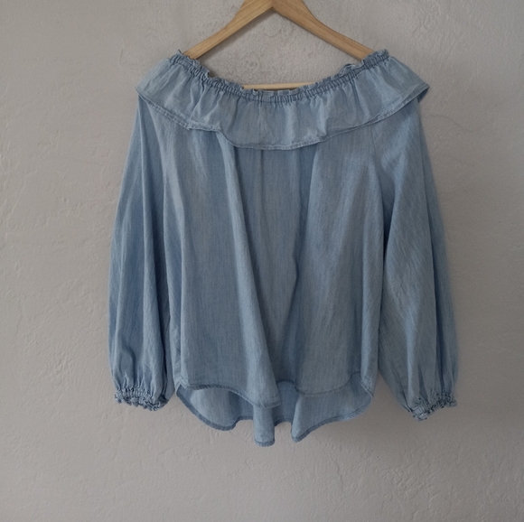 Free People Lily Of The Valley Chambray Ruffled Blouse M - Picture 13 of 14